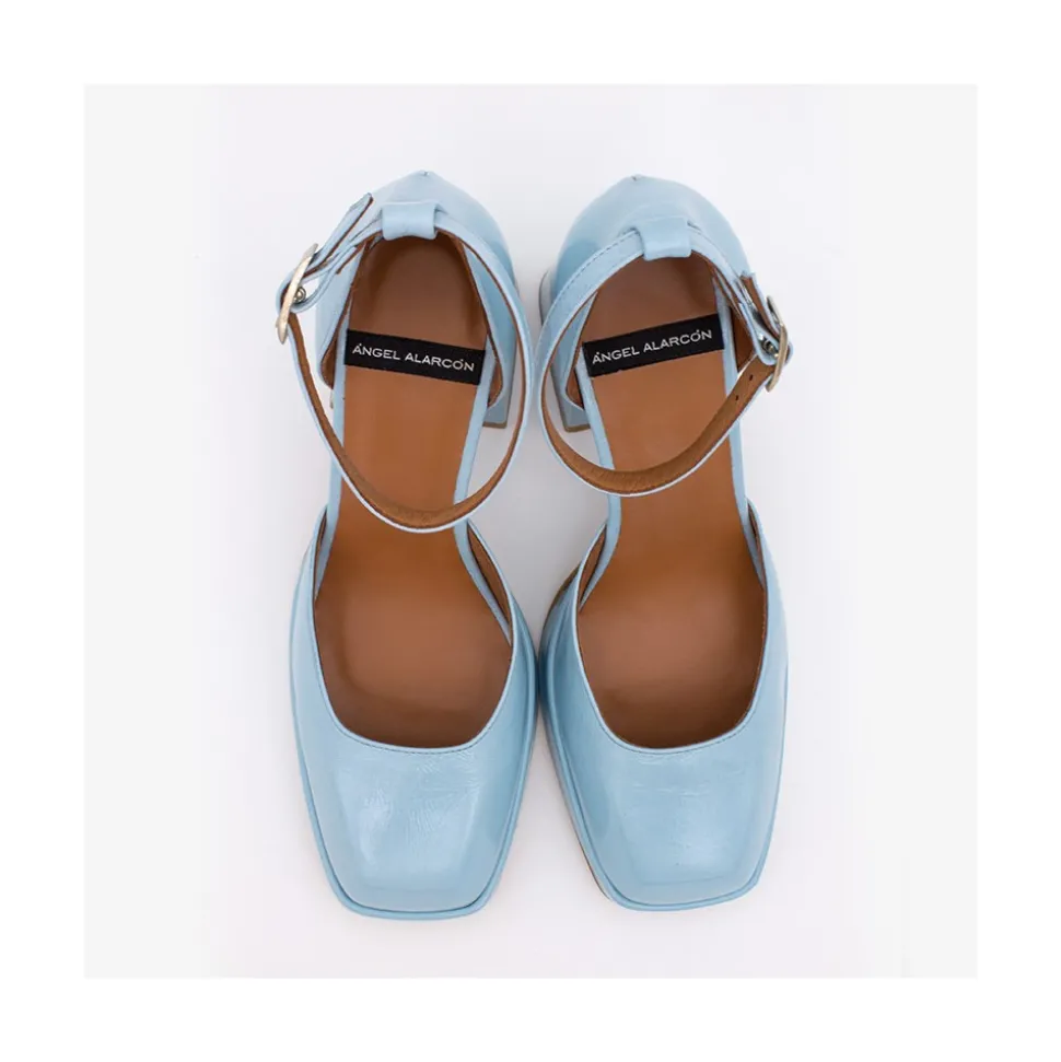Anna - Zapatos De Piel Brillante Con Pulsera, Tacon Ancho Y Plataforma