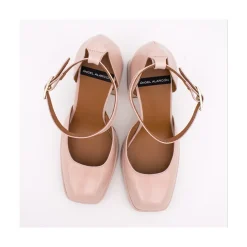 Anna - Zapatos De Piel Brillante Con Pulsera, Tacon Ancho Y Plataforma