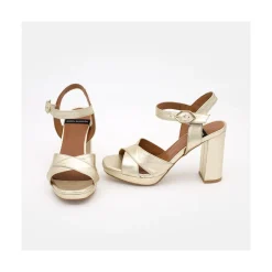 Helleny - Sandalias Metalizadas Con Plataforma Y Tacon Ancho