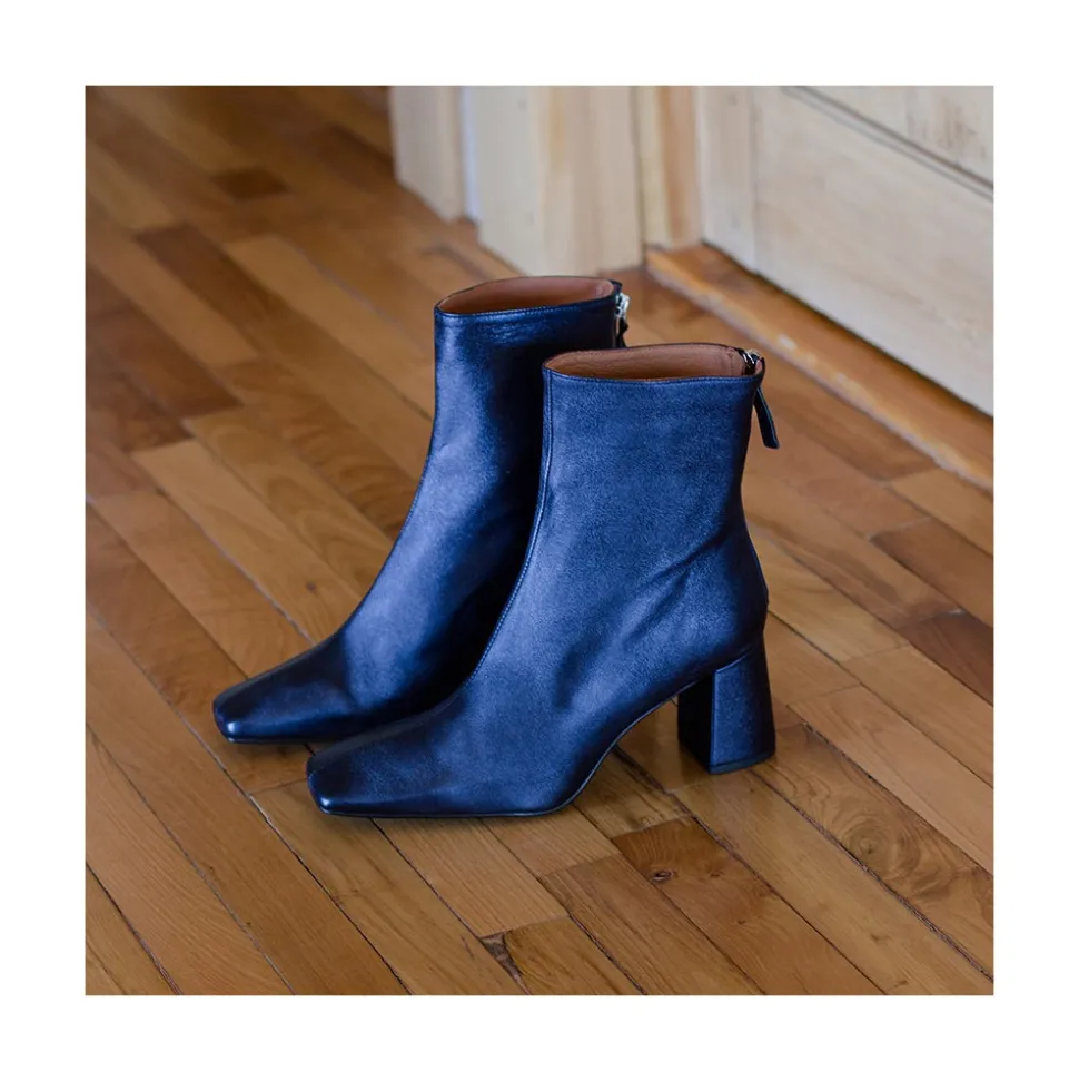 Lauryn - Botines Metalizados De Piel Con Tacon Ancho