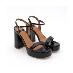 Mandy - Sandalia De Piel Brillante Con Tacon Ancho Y Plataforma