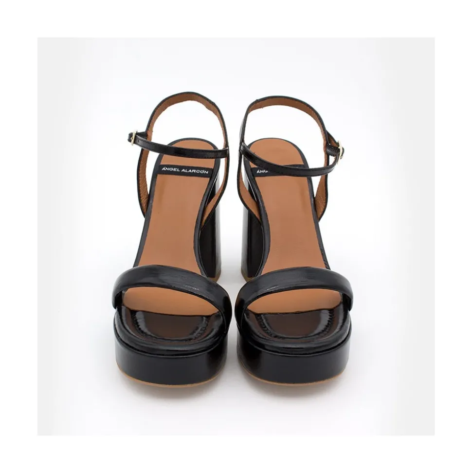 Mandy - Sandalia De Piel Brillante Con Tacon Ancho Y Plataforma