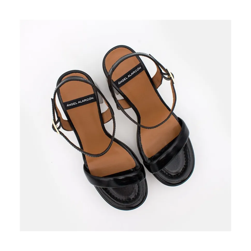 Mandy - Sandalia De Piel Brillante Con Tacon Ancho Y Plataforma