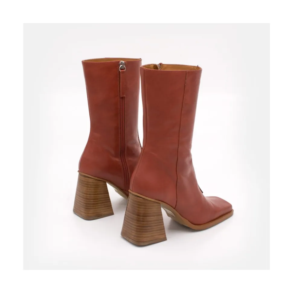 Motagua - Botas De Mujer De Piel Con Tacon De Bloque Robusto