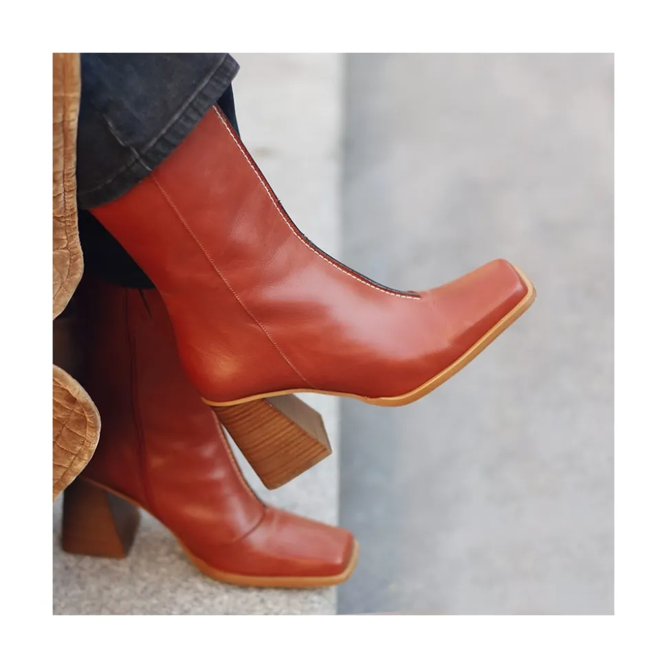 Motagua - Botas De Mujer De Piel Con Tacon De Bloque Robusto