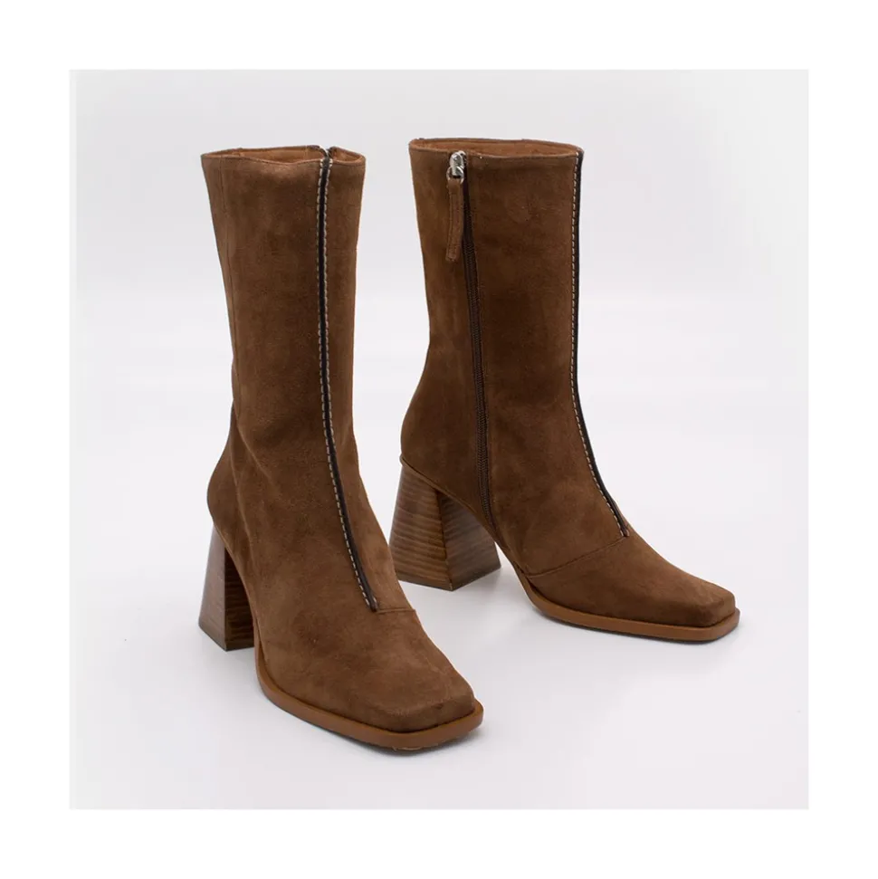 Motagua - Botas De Mujer De Ante Con Tacon De Bloque Robusto