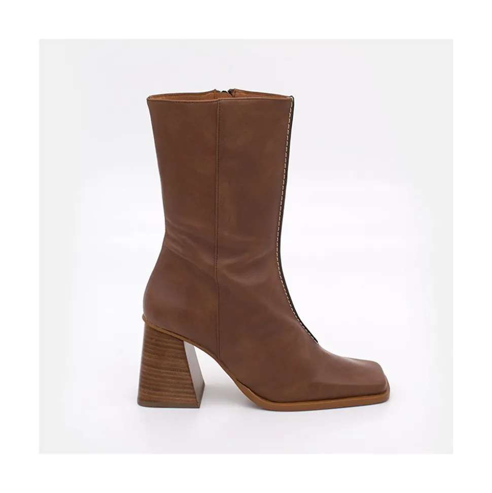 Motagua - Botas De Mujer De Piel Con Tacon De Bloque Robusto
