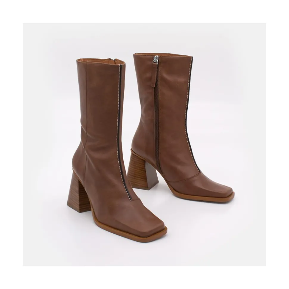 Motagua - Botas De Mujer De Piel Con Tacon De Bloque Robusto
