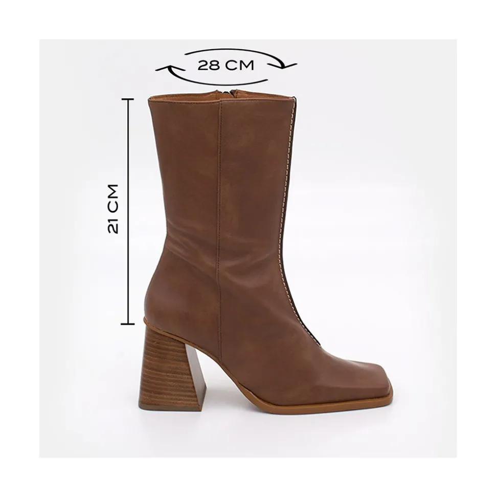 Motagua - Botas De Mujer De Piel Con Tacon De Bloque Robusto