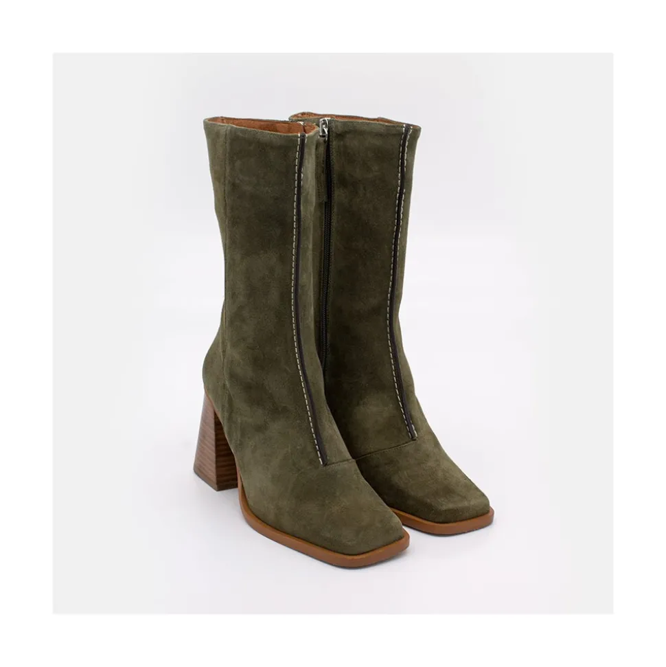 Motagua - Botas De Mujer De Ante Con Tacon De Bloque Robusto