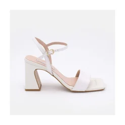 New Megan - Sandalias Comodas De Piel Nacarada Con Tacon Ancho Alto