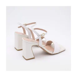 New Megan - Sandalias Comodas De Piel Nacarada Con Tacon Ancho Alto