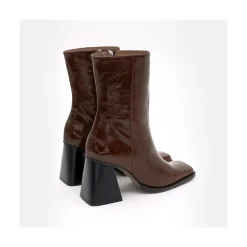 Oconnor - Botin De Piel Brillante Con Tacon Ancho Con Cremallera