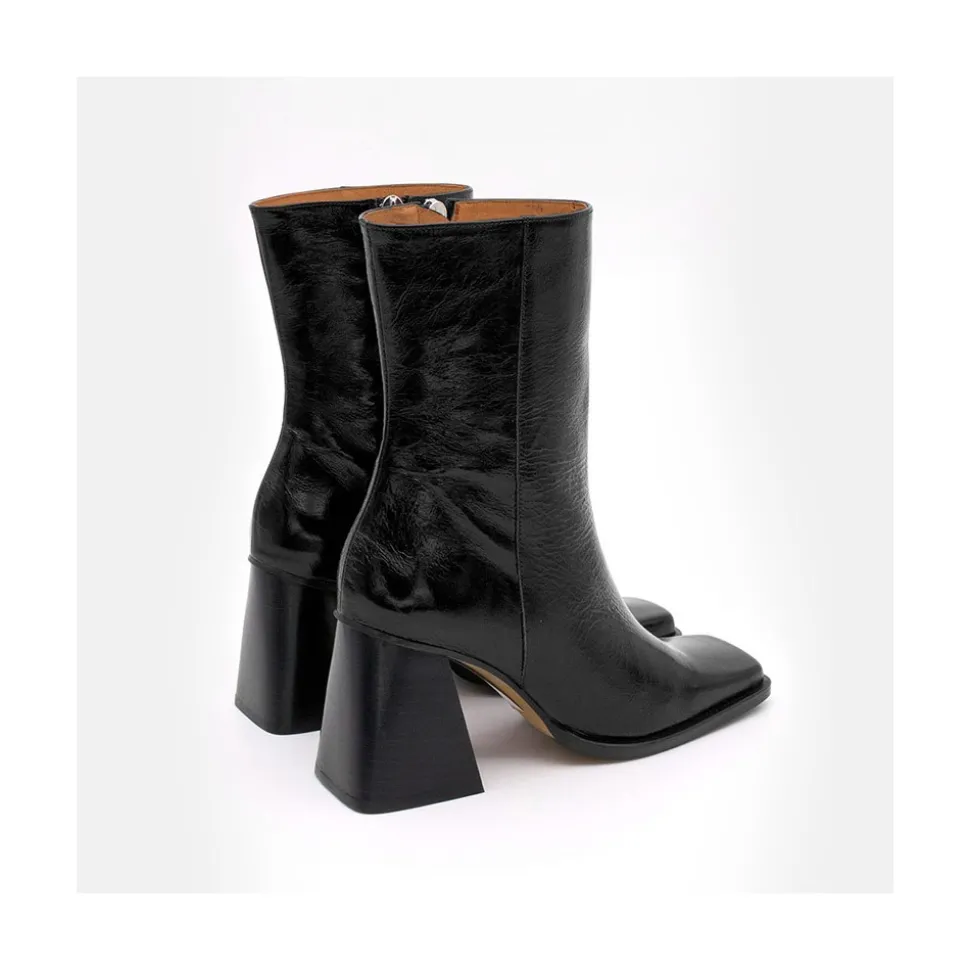 Oconnor - Botin De Piel Brillante Con Tacon Ancho Con Cremallera
