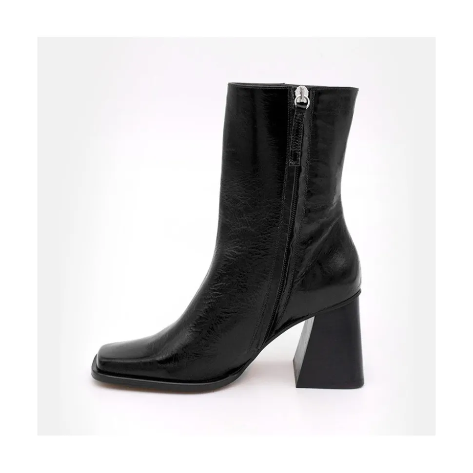 Oconnor - Botin De Piel Brillante Con Tacon Ancho Con Cremallera