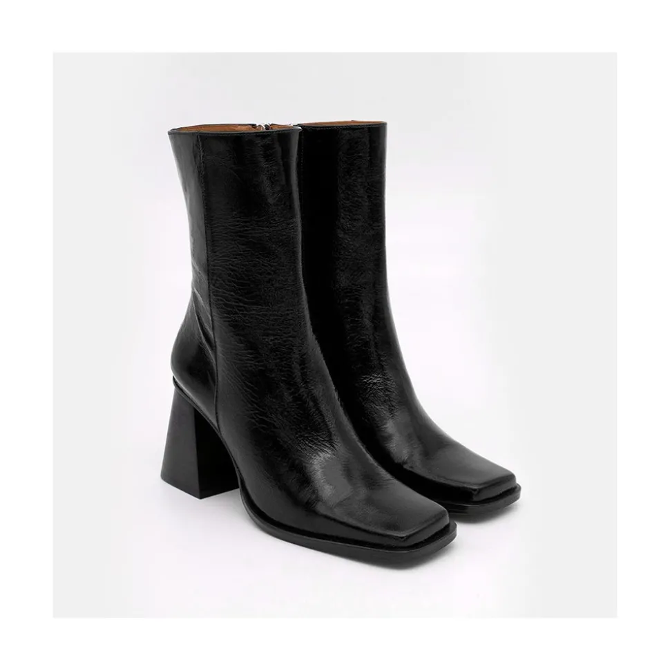 Oconnor - Botin De Piel Brillante Con Tacon Ancho Con Cremallera