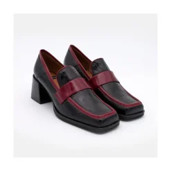 Peggy - Mocasin De Piel Brillante Duotono Con Tacon Ancho